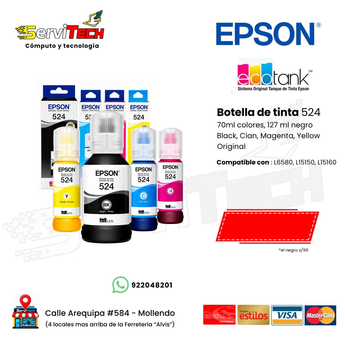 Botellas de tinta EPSON 524 - 70ml / 127ml