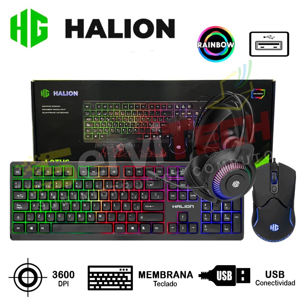 Kit 4 en 1 Teclado/Mouse/Audifonos/Padmouse HALION Lotus HA-K430C - Cableado