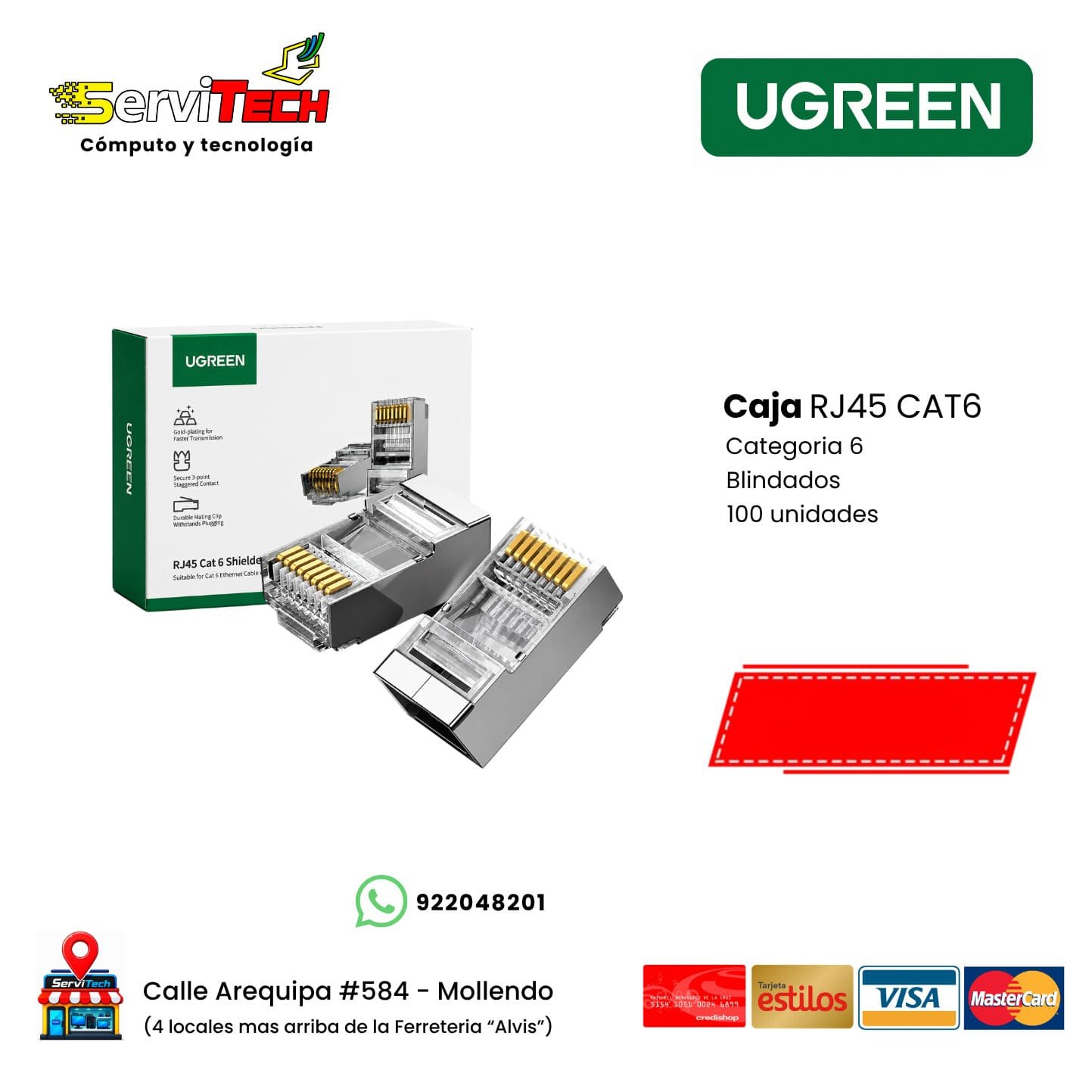 Caja de conectores RJ45 CAT6 100unidades UGREEN