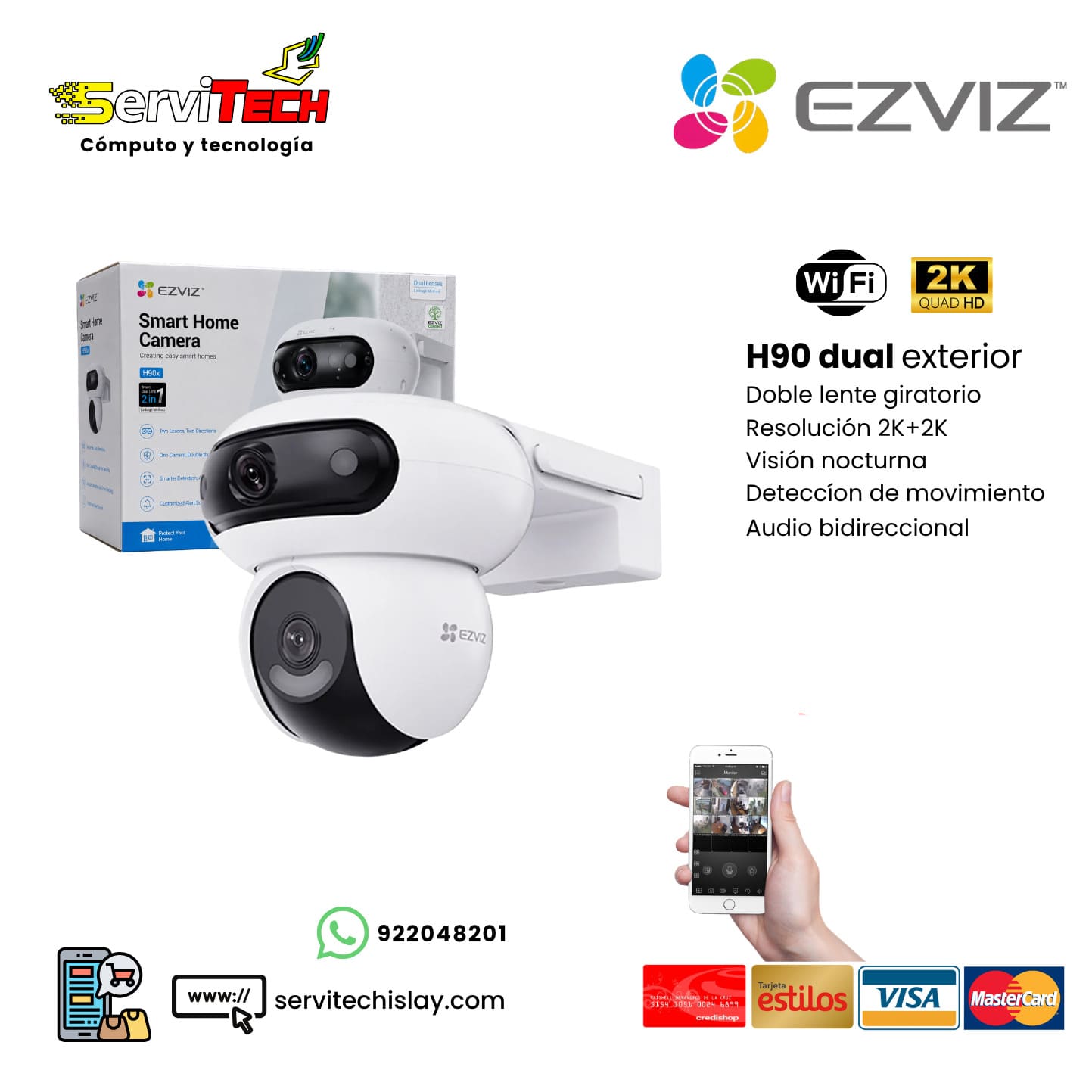 Camara Inalambrica EZVIZ H90 dual 2K (Exterior Giratoria doble)