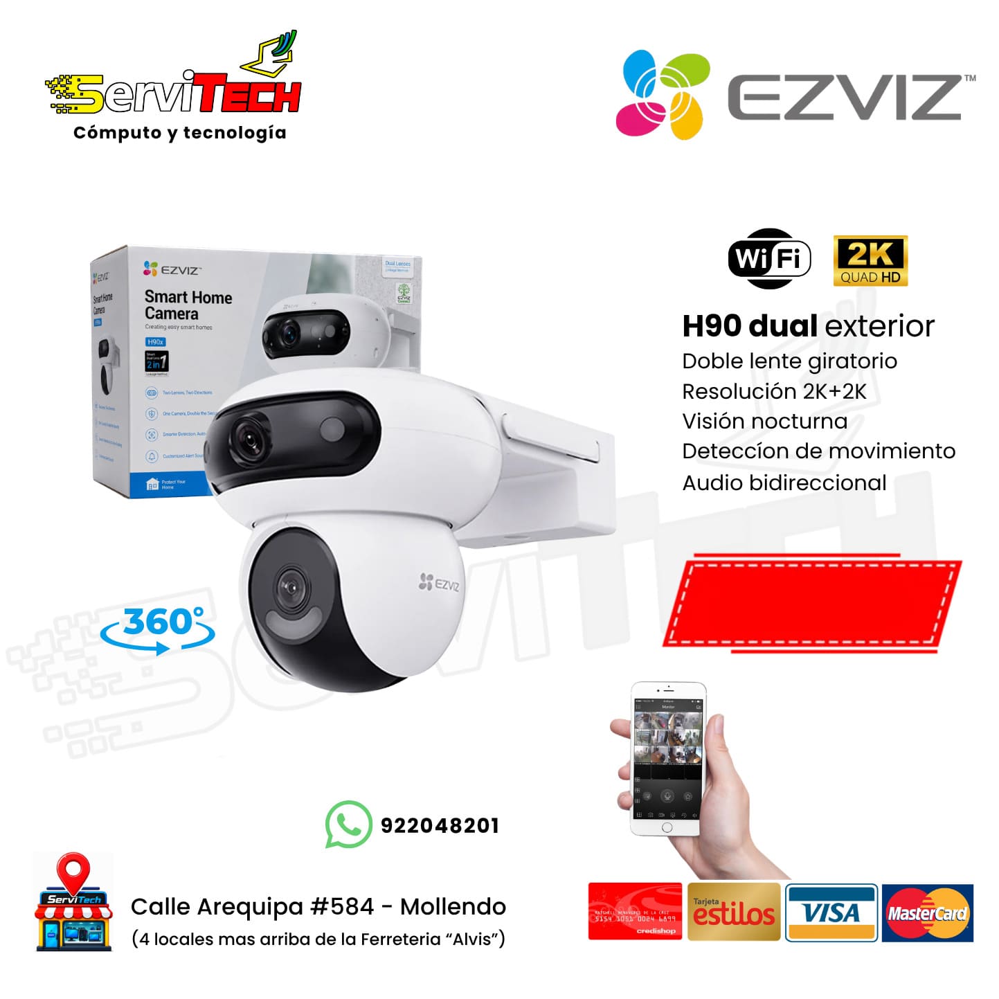 Camara inalambrica EZVIZ H90 dual 2K (Exterior Giratoria doble)