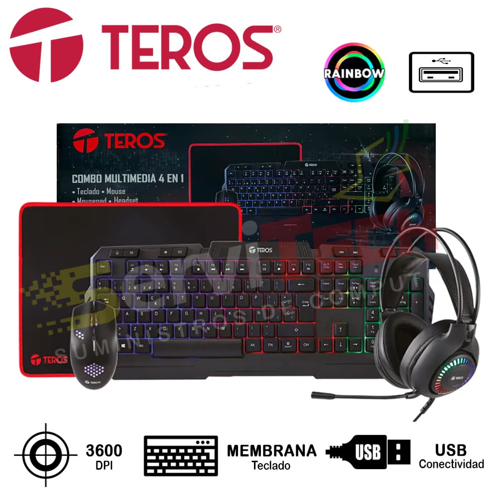 Kit Gamer TEROS TE-4063N Teclado/Mouse/Audifonos/Padmouse - Cableado