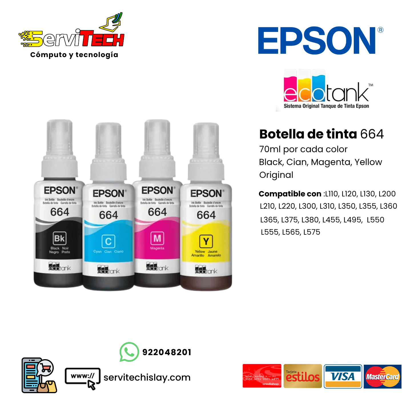 Botellas de tinta EPSON 664 - 70ml