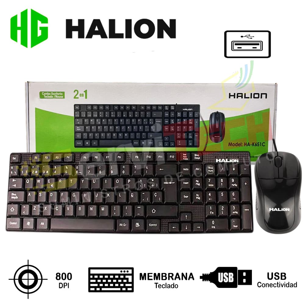 Kit 2 en 1 Teclado/Mouse HALION K651C - Cableado