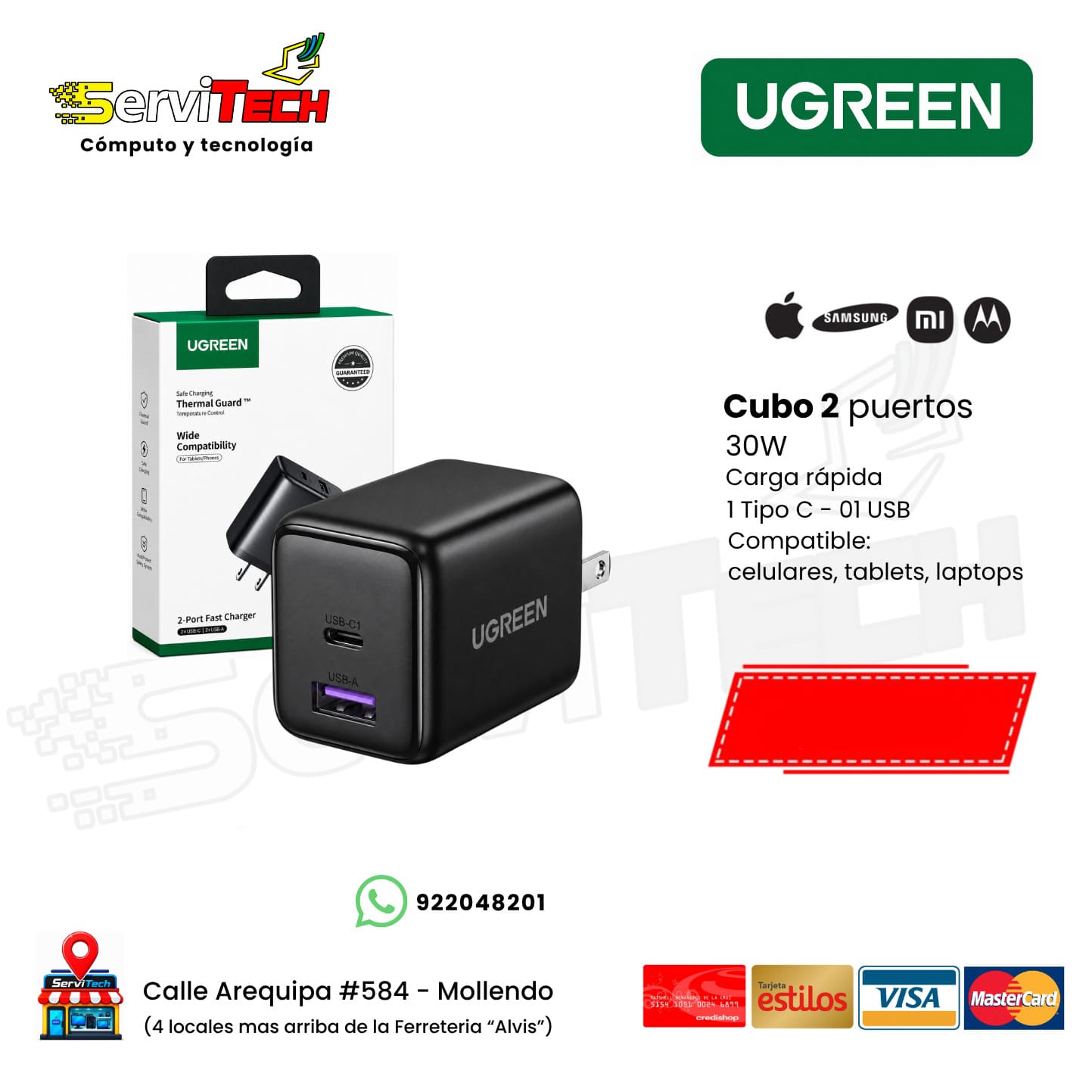 Cabezal cargador dual USB - Tipo C 30W UGREEN