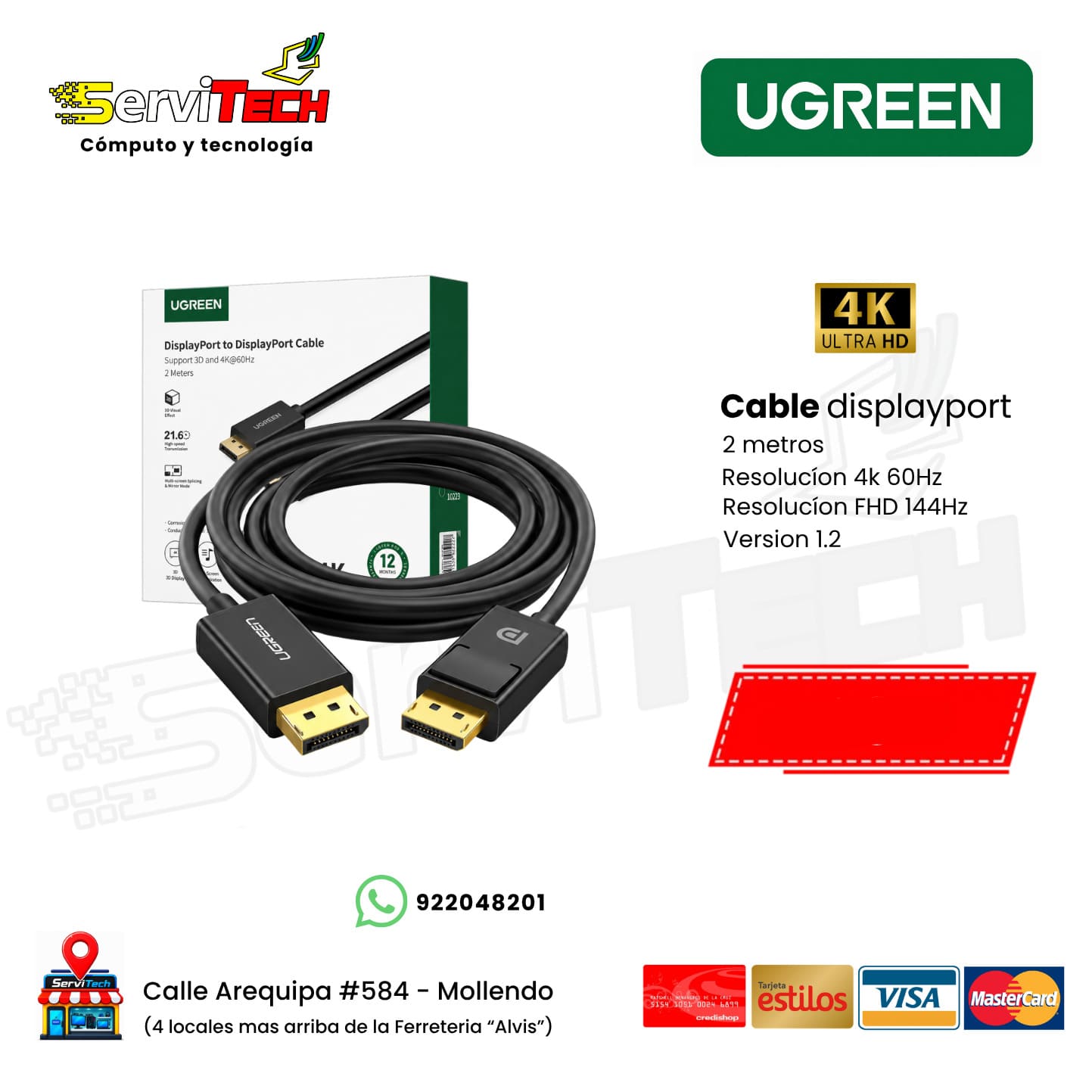 Cable DISPLAYPORT 8K de 2 Metros UGREEN