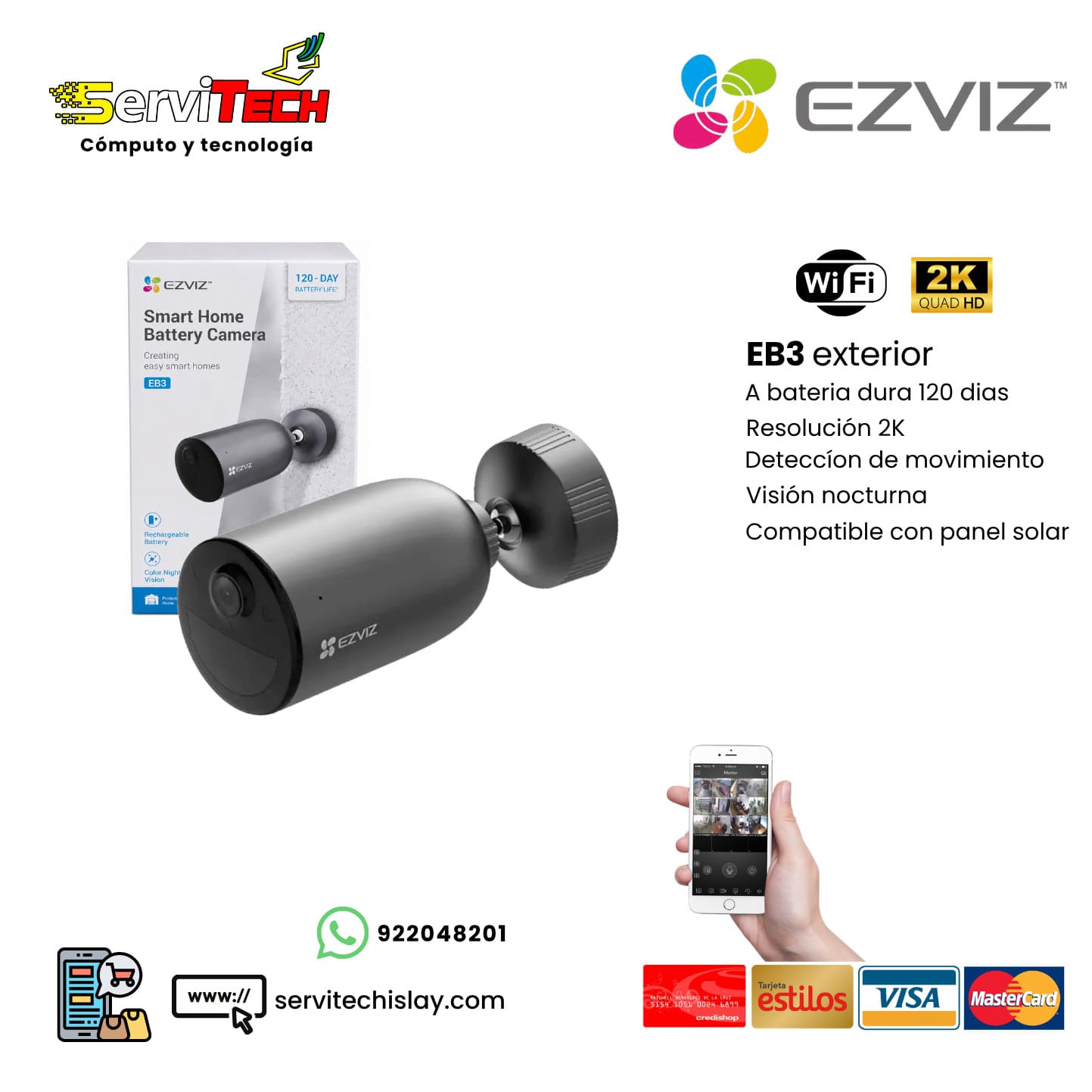 Camara inalambrica EZVIZ Eb3 2K Bateria 120 dias (exterior fija)