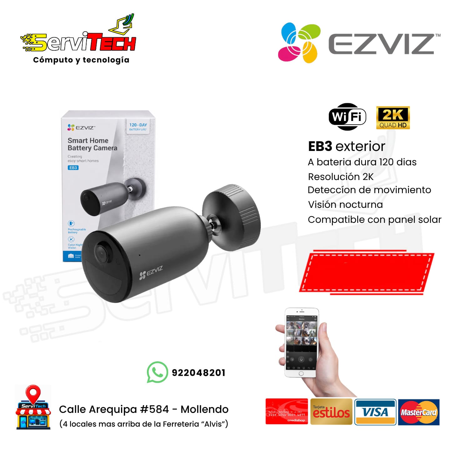 Camara inalambrica EZVIZ Eb3 2K Bateria 120 dias (exterior fija)