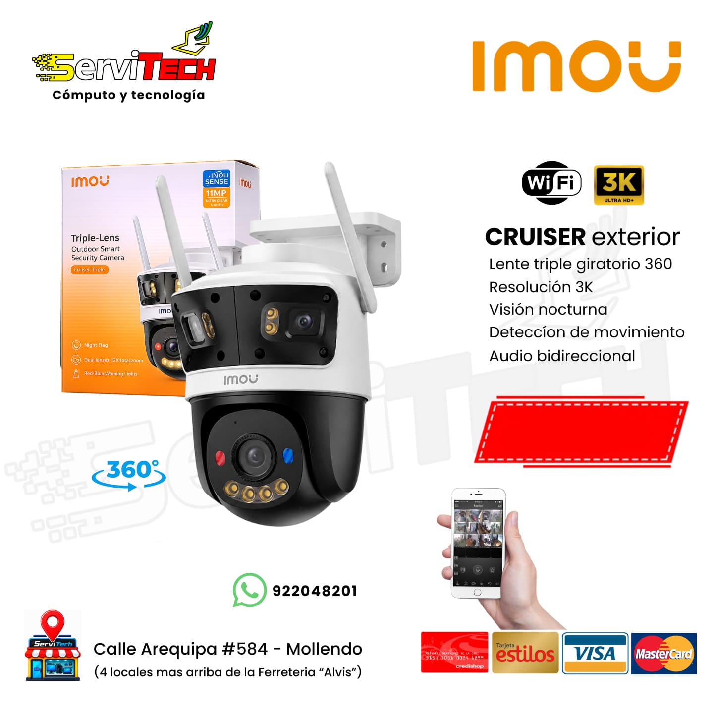 Camara inalambrica IMOU Cruiser 3K triple lente (exterior giratoria)