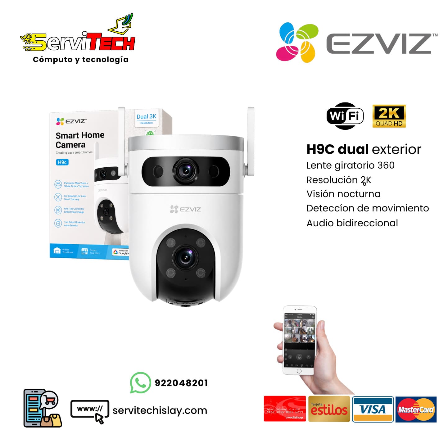 Camara Dual Inalambrica EZVIZ H9C 2K (Exterior Giratoria)