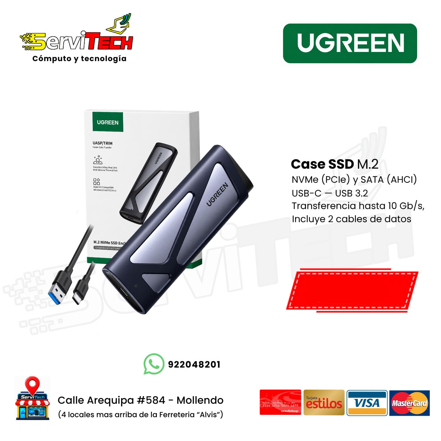 Case UGREEN para SSD M.2 NVME/SATA