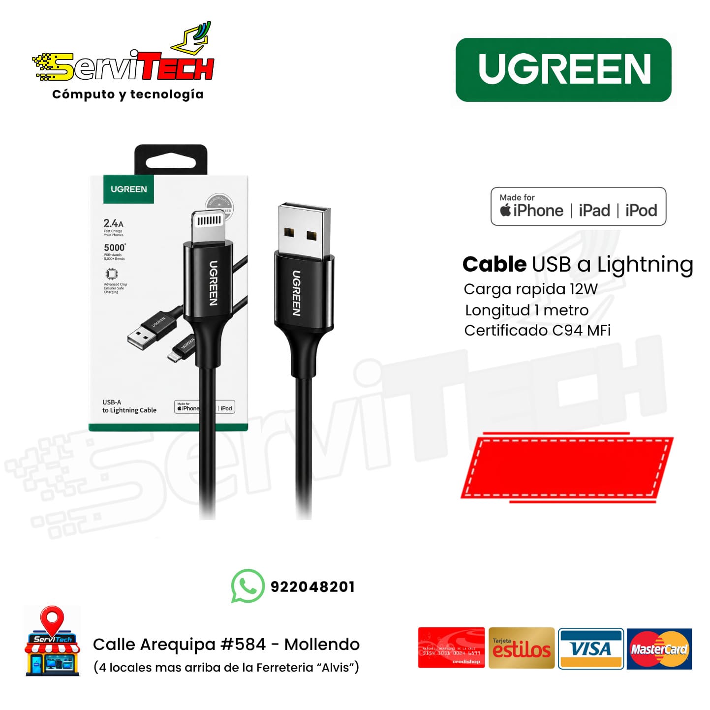 Cable de datos USB a Lightning UGREEN