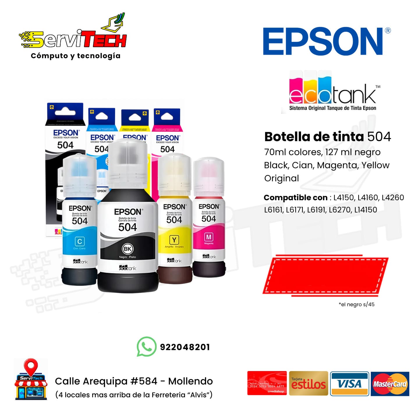 Botellas de tinta EPSON 504 - 65ml / 127ml